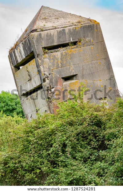 Tilted Original Old German Bunker World Stock Photo Edit