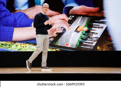 Tim Cook, Chief Executive Officer Of Apple Inc., Speaks During The Launch Event For The IPad 6 At Lane Technical College Prep High School In Chicago, Illinois, U.S., March 27, 2018.