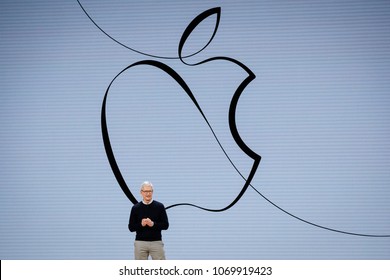 Tim Cook, Chief Executive Officer Of Apple Inc., Speaks During The Launch Event For The IPad 6 At Lane Technical College Prep High School In Chicago, Illinois, U.S., March 27, 2018.