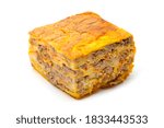 Timballo alla Teramana, an italian baked dish consisting in layers of crepes with sauce and mixed meat balls typical of Teramo, Italy