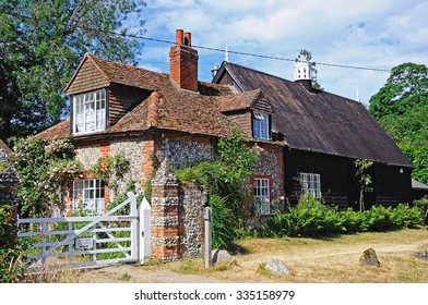 Timber framed brick and flint cottage in the village, Turville, Buckinghamshire, England, UK, Western Europe.