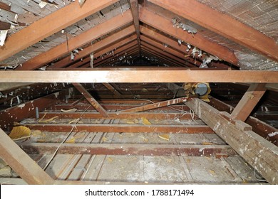 Timber framed roof void in an old  house - Shutterstock ID 1788171494