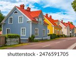 Timber houses in Finnish town Mariehamn.