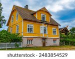 Timber houses in Finnish town Mariehamn.