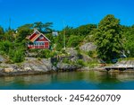 Timber houses at islands of Gothenburg archipelago, Sweden.