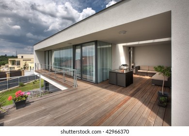 timber pool deck on modern home terrace