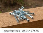 Timber screws . Fasteners for timber frames. Self-tapping screws, screws on a wooden beam. 