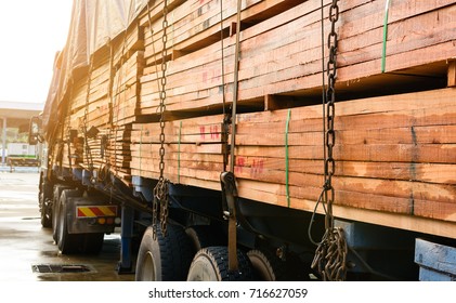 Timber Transport Truck Park Waiting For Inspection With Lumber For Construction.selective Focus