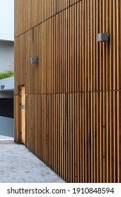 Timber or wooden cladding on the outside of a contemporary public building