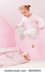 Time To Bed - Little Girl Playing In Bedroom (no Name Teddy Bear)