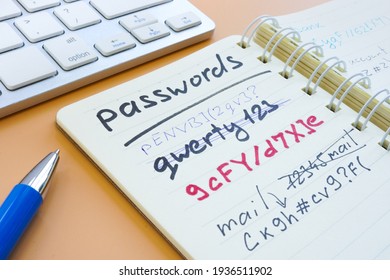 Time To Change Strong Password From Weak. Notepad With Passwords.