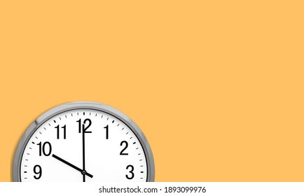 Time Concept. Top Part Of White Wall Clock Face On Pastel Background.