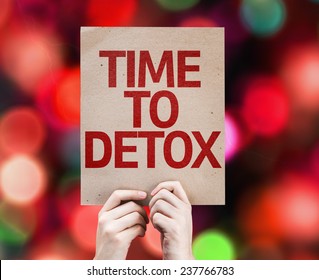 Time To Detox card with colorful background with defocused lights