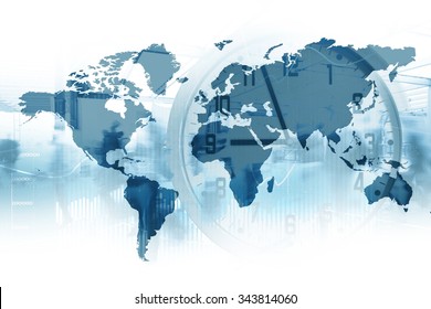 Time for global business. Map of the world with a clock in double exposure. - Powered by Shutterstock - Get 15% off with code: PIKWIZARD15