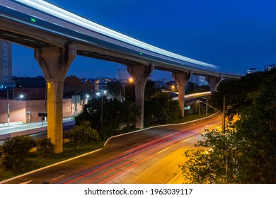 Time Lapse Of Monorail About Passing Over The Elevated Rail In São Paulo