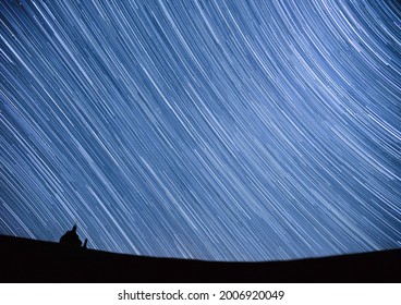 Time Lapse Star Trailsthe Movement Of The Stars On The Earththe Meeting Of Mountains And Stars