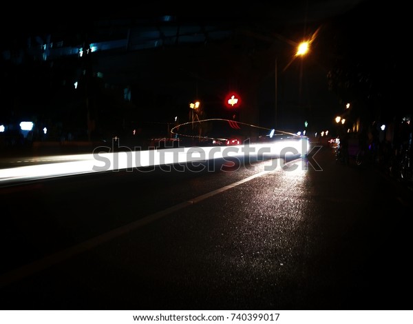 Time Lapse Street Traffic, Light Streaks,\
Bangkok, Thailand.