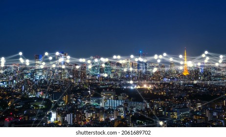 Time Lapse Of Tokyo Night View Ditital Network Concept