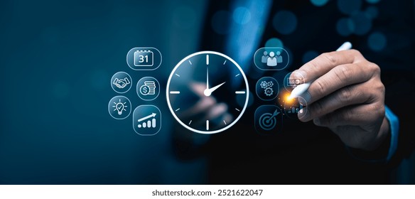 Time Management and Business Strategy, Saving working time to reduce costs, Prioritization, Scheduling, Eliminating Time Wasters, Use of Technology and Automation, Process Improvement - Powered by Shutterstock