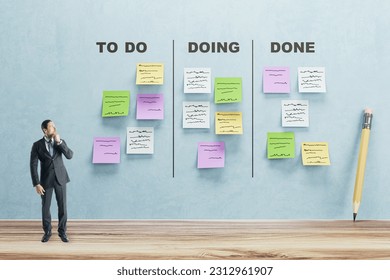 Time management concept with thinking businessman