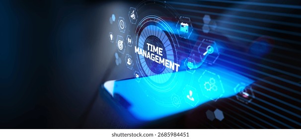 Time Management and Productivity Optimization Shown on a Futuristic Digital Interface.