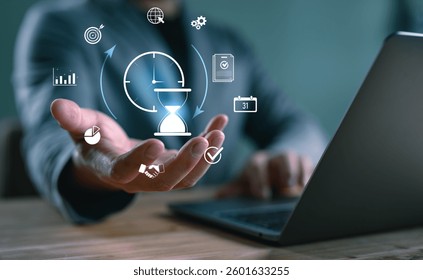 Time management and productivity tools. Business professional Show icon clock and productivity tools, symbolizing task planning, scheduling, and efficient business workflow solutions.