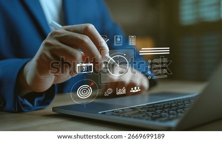 Time management and task planning concept with businessman using stylus and digital interface, representing schedule optimization, productivity tools, project tracking and goal achievement strategy.