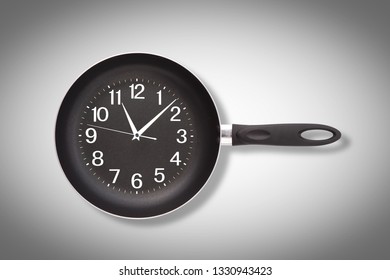 Time Punctual Second Minute Hour Concept. Pan isolated on gray. Flat mock up for design. Top view.