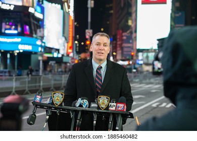 Time Square NYC, New Years Eve - USA December 31st 2020. A Nearly Empty Times Square During The Pandemic: Credit Kevin RC Wilson