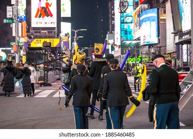 Time Square NYC, New Years Eve - USA December 31st 2020. A Nearly Empty Times Square During The Pandemic: Credit Kevin RC Wilson