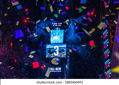 Time Square NYC, New Years Eve - USA December 31st 2020. A Nearly Empty Times Square During The Pandemic: Credit Kevin RC Wilson