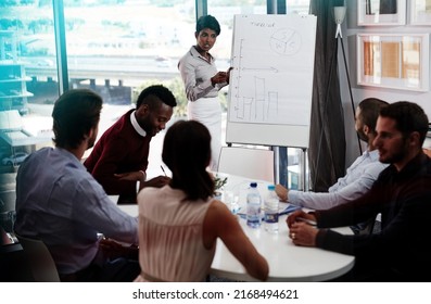 Its Time To Step Up. Shot Of A Businesswoman Giving A Whiteboard Presentation To A Group Of Colleagues In A Boardroom.