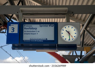 Time Table Screen At The Rai Train Station At Amsterdam The Netherlands 14-5-2022