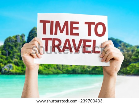 Time to Travel card with a beach on background