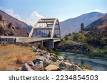 The Time Zone Bridge crosses the Salmon River at Riggins in Idaho, USA