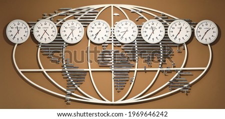 Time zone clocks showing different times