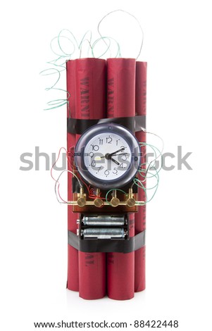timebomb made of dynamite isolated on white