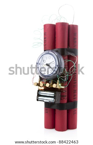 timebomb made of dynamite isolated on white