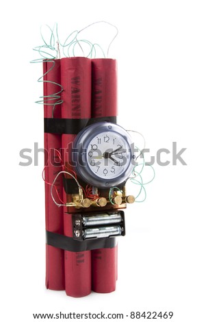 timebomb made of dynamite isolated on white