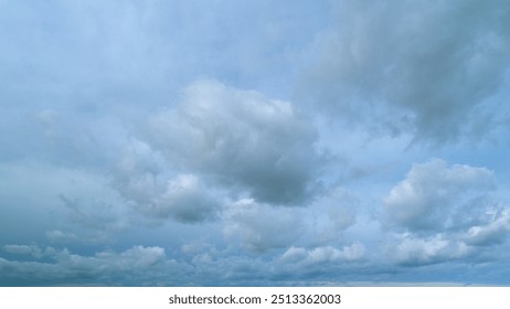 Timelapse. Fluffy layered clouds sky atmosphere. Puffy fluffy white clouds. Formation cloud sky scape.