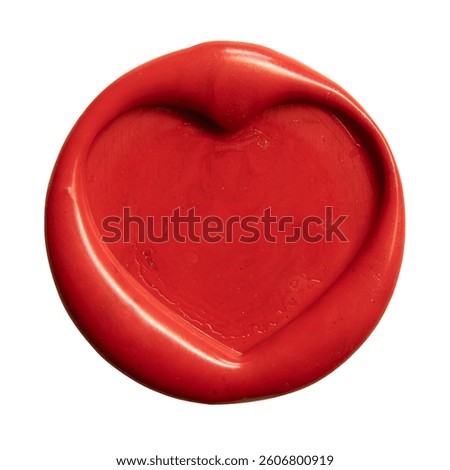 Timeless Red Vintage Heart-shaped Wax Seal Stamp for Sealing a Valentine's Day Love Letter on white background with clipping path