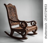 A timeless wooden rocking chair designed with a smooth, curved base, providing a gentle rocking motion. Crafted from high-quality wood, it offers both comfort and a touch of rustic charm.