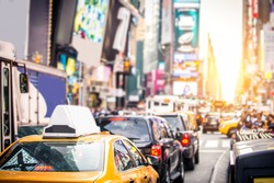 Times Square, Manhattan - Yellow Cab And Traffic In New York