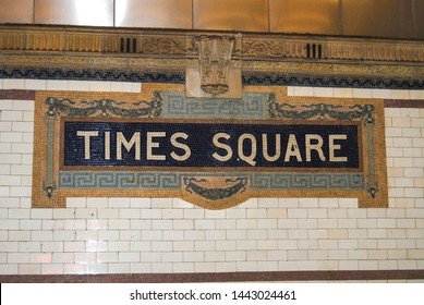 Times Square Mosaic Tile Subway Station Sign In New York City