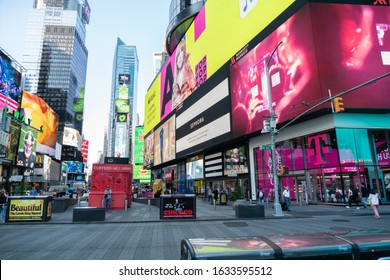 Times Square, New York City/USA - September 2, 2019: Street Level View Of New York City And The Bright Lights Of Times Square.