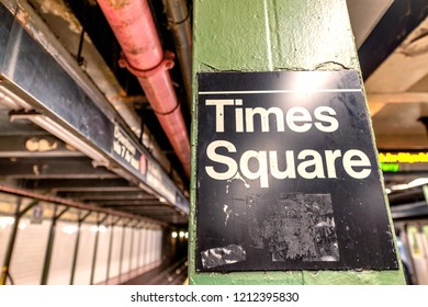 Times Square Subway Sign In New York City.