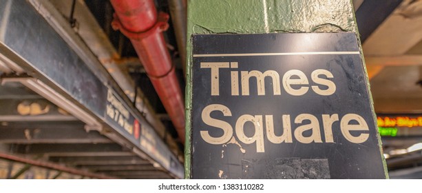 Times Square Subway Sign In New York City.