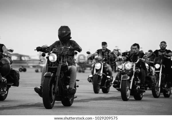 Timisoara, Romania - 06/10/2017 - Group of bikers\
gathering at Timisoara\
Airshow