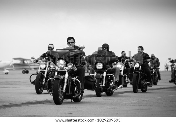 Timisoara, Romania - 06/10/2017 - Group of bikers\
gathering at Timisoara\
Airshow