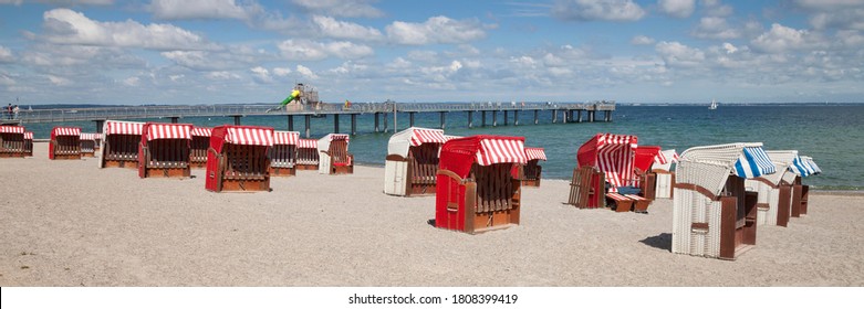 Timmendorfer Beach With Beach Chairs And Pier, Niendorf, Bay Of Lübeck, Schleswig-Holstein, Germany